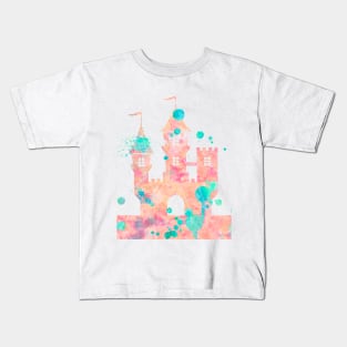 Princess Castle Watercolor Painting Pink Turquoise Kids T-Shirt